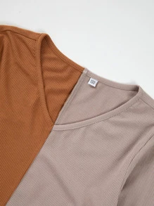 Girls Two Tone Ribbed Knit Tee - Multicolor - View 3