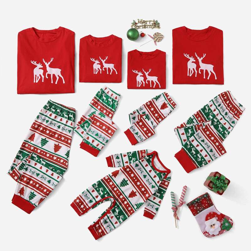 

1pc Christmas Print Sleep Top & 1pc Sleep Pants, Multicolor