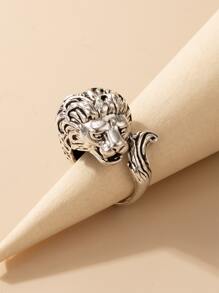 Anillo león con diseño - Plateado - Ver 2