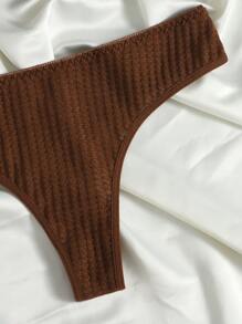 Solid Textured Underwire Bra & Panty Lingerie Set - Chocolate Brown - View 3