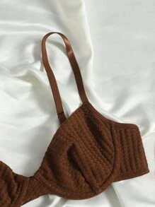 Solid Textured Underwire Bra & Panty Lingerie Set - Chocolate Brown - View 4