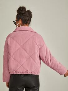 SHEIN Slant Pocket Drop Shoulder Zipper Corduroy Padded Coat - Dusty Pink - View 2