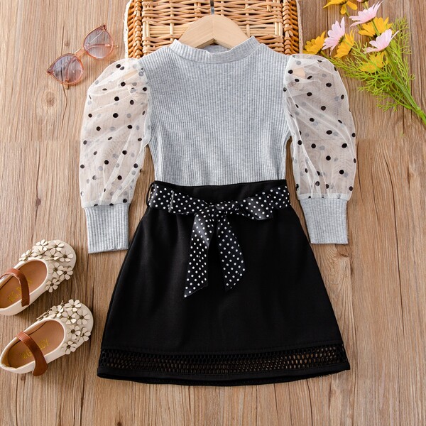 

Toddler Girls Polka Dot Puff Sleeve Top & Belted Skirt, Multicolor