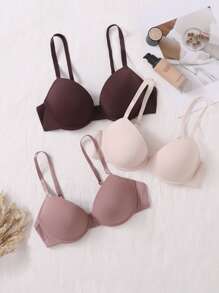 طقم حمالة صدر موحدة اللون بسلك تحتي - 3 قطع - متعدد الألوان - مشاهدة 1