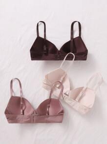 طقم حمالة صدر موحدة اللون بسلك تحتي - 3 قطع - متعدد الألوان - مشاهدة 2