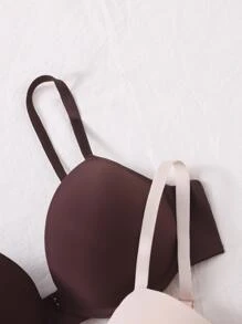 طقم حمالة صدر موحدة اللون بسلك تحتي - 3 قطع - متعدد الألوان - مشاهدة 3