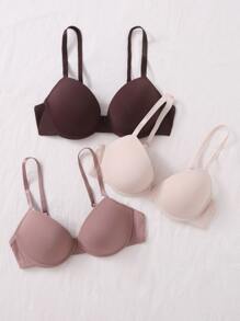 طقم حمالة صدر موحدة اللون بسلك تحتي - 3 قطع - متعدد الألوان - مشاهدة 5