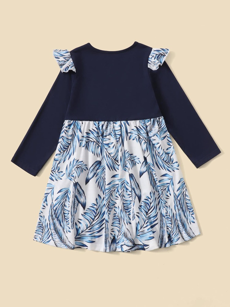 Niñitas Vestido con estampado tropical ribete con fruncido - Multicolor - Añade 2