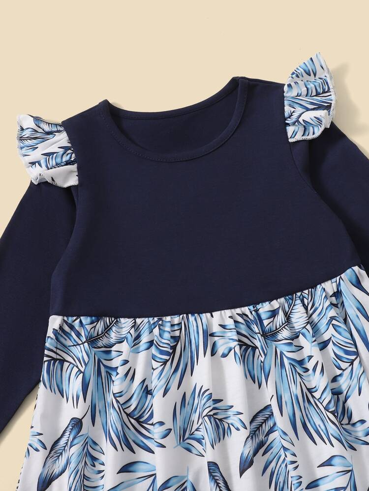 Niñitas Vestido con estampado tropical ribete con fruncido - Multicolor - Añade 5