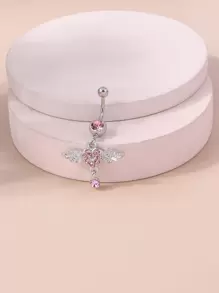 1 pieza Anillo de ombligo con diseño de alas de ángel de circonita cúbica de moda - Plateado - Ver 1