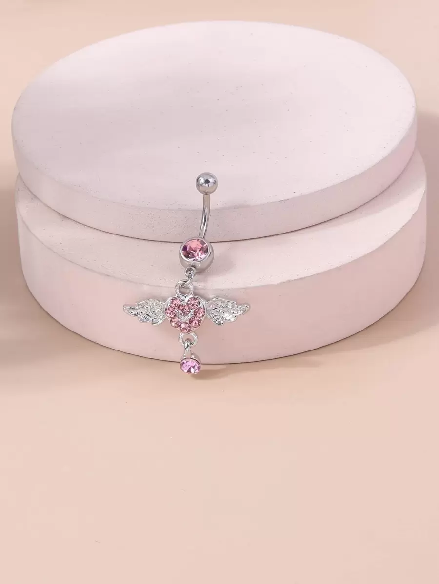 1 pieza Anillo de ombligo con diseño de alas de ángel de circonita cúbica de moda - Plateado - Ver 1