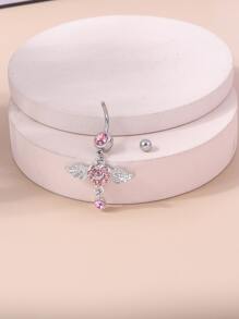 1 pieza Anillo de ombligo con diseño de alas de ángel de circonita cúbica de moda - Plateado - Ver 3