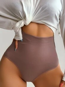 Solid High Waisted Shapewear Panty - Mauve Purple - View 3