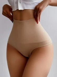 Solid High Waisted Shapewear Panty - Apricot - View 1