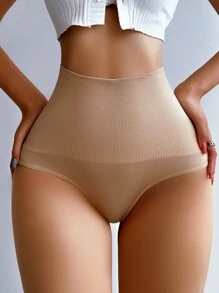 Solid High Waisted Shapewear Panty - Apricot - View 5