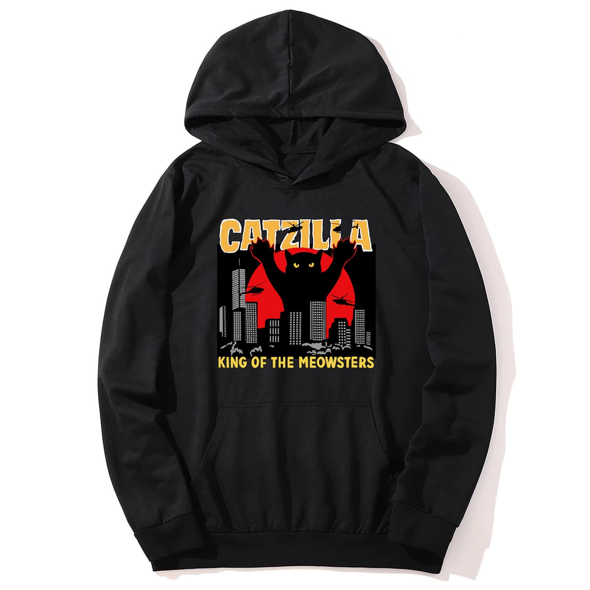 

Guys Letter Cat Graphic Kangaroo Pocket Hoodie, Black