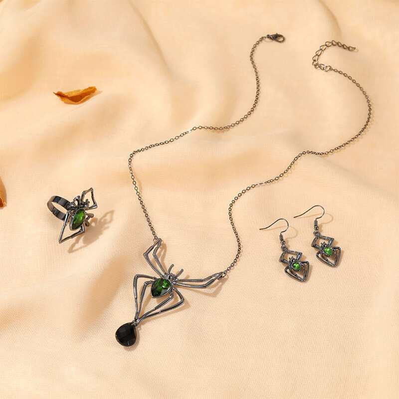 

4pcs Spider Decor Jewelry Set, Antique silver