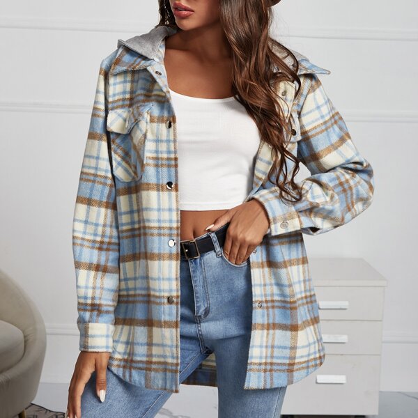 

Plaid Print Flap Pocket Overcoat, Multicolor