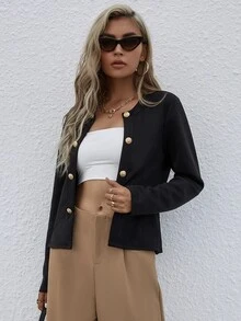 Veste à bouton - Noir - Voir 5