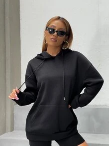 SHEIN Unity Hoodie In Hình & Chữ Dây rút - màu đen - Xem 3