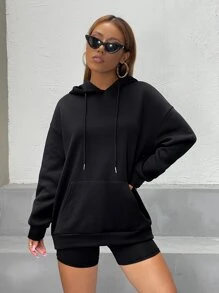 SHEIN Unity Hoodie In Hình & Chữ Dây rút - màu đen - Xem 4