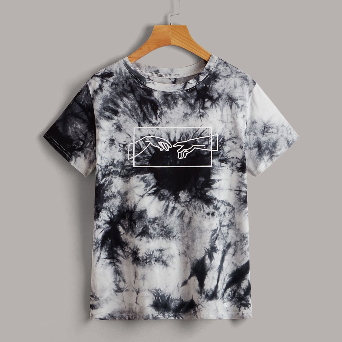 

Hand Graphic Tie Dye Tee, Black and white