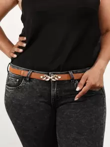 Leaf Buckle Plus Size Belt - Brown - View 1
