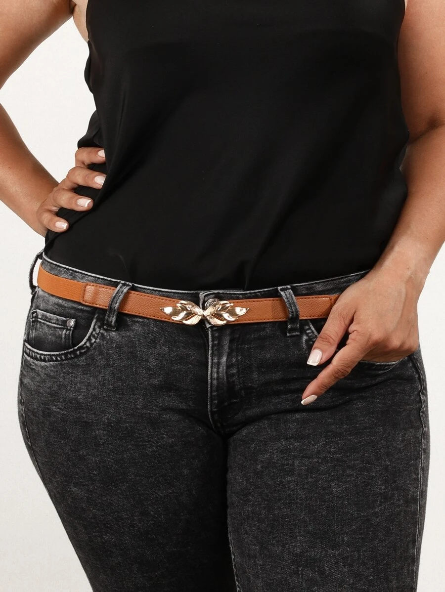 Leaf Buckle Plus Size Belt - Brown - View 1