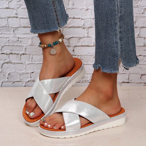 

Criss Cross Wedge Sandals, Silver