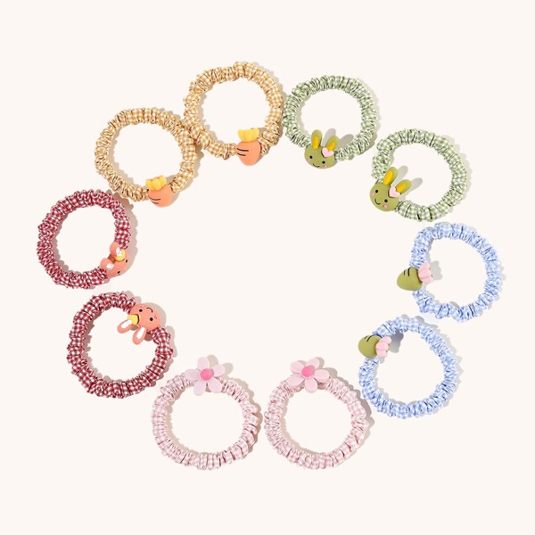

10pcs Girls Flower & Rabbit Decor Hair Tie, Multicolor