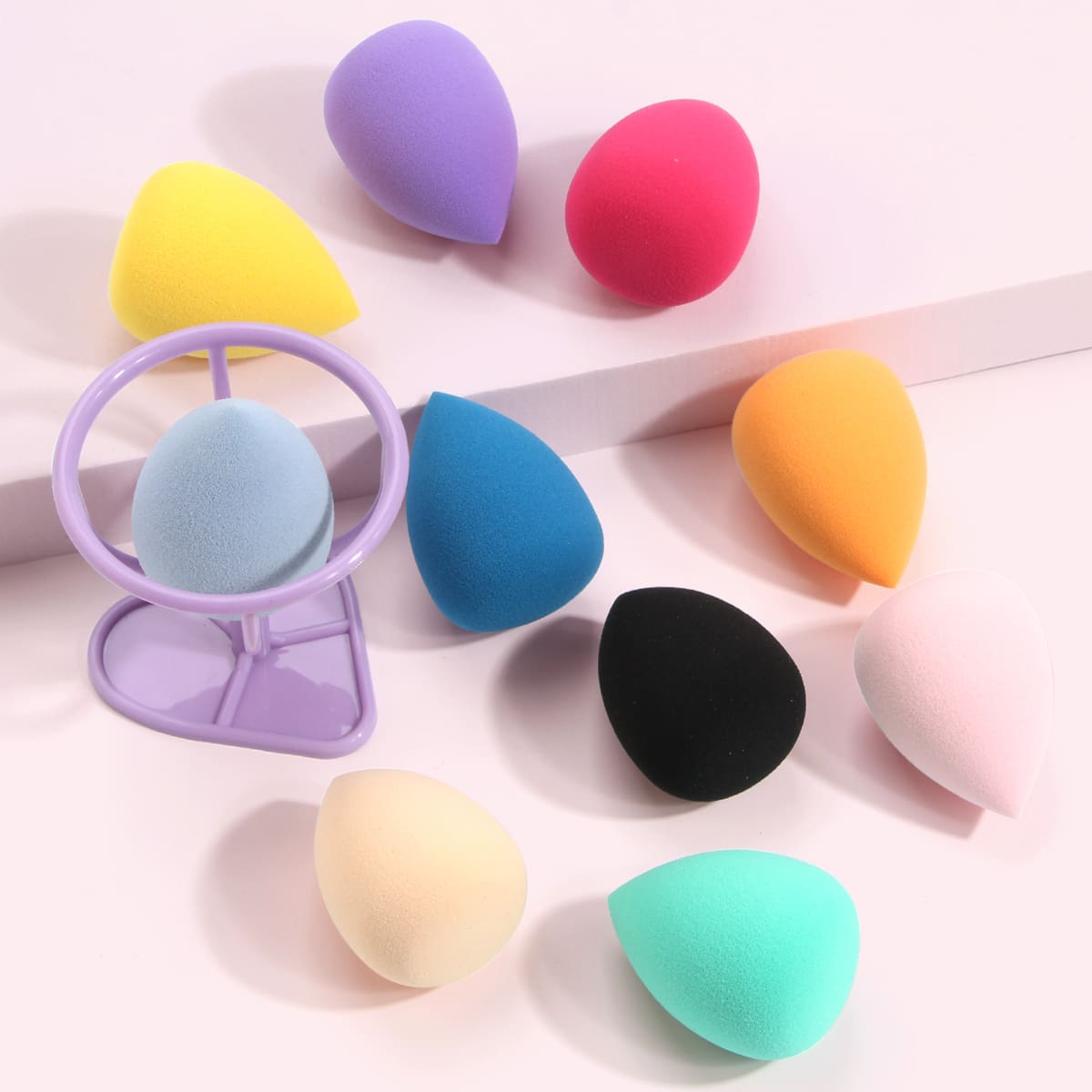 

10pcs Makeup Sponge With Holder, Multicolor