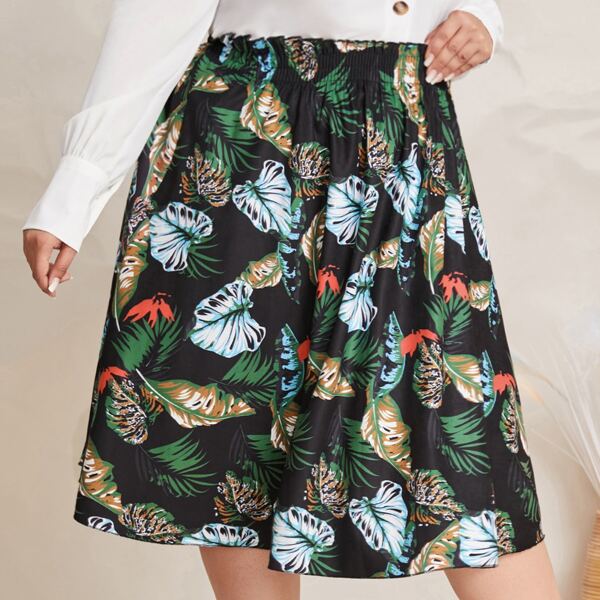

Plus Tropical Print Paper Bag Waist Skirt, Multicolor