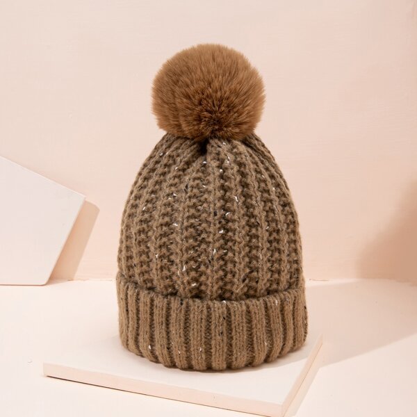 

Men Pom Pom Knit Hat, Coffee brown