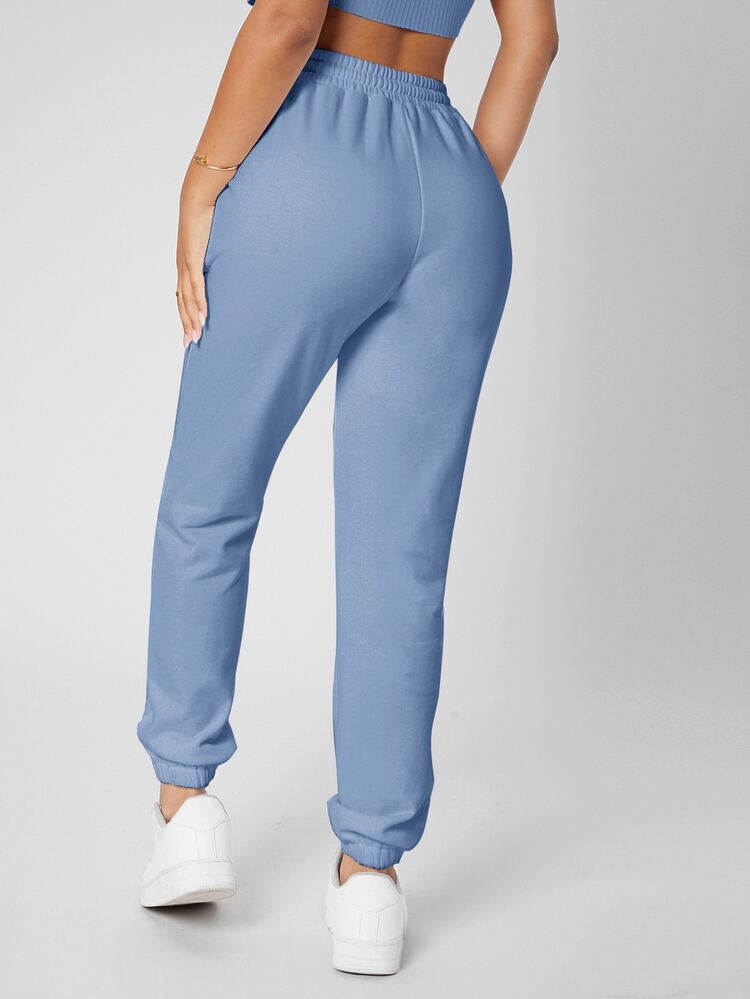 SHEIN PETITE Joggers unicolor de cintura con cordón - Neblina azul - Añade 2