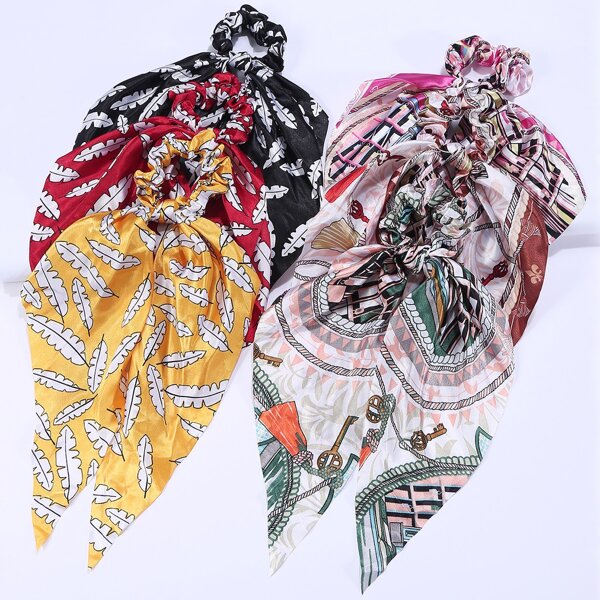 

6pcs Leaf Print Hair Tie, Multicolor