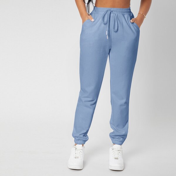 

Drawstring Waist Solid Joggers, Dusty blue