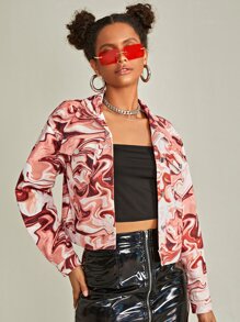 SHEIN BAE 大理石圖案翻蓋口袋夾克 - 彩色 - 查看 4