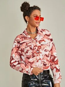 SHEIN BAE 大理石圖案翻蓋口袋夾克 - 彩色 - 查看 5