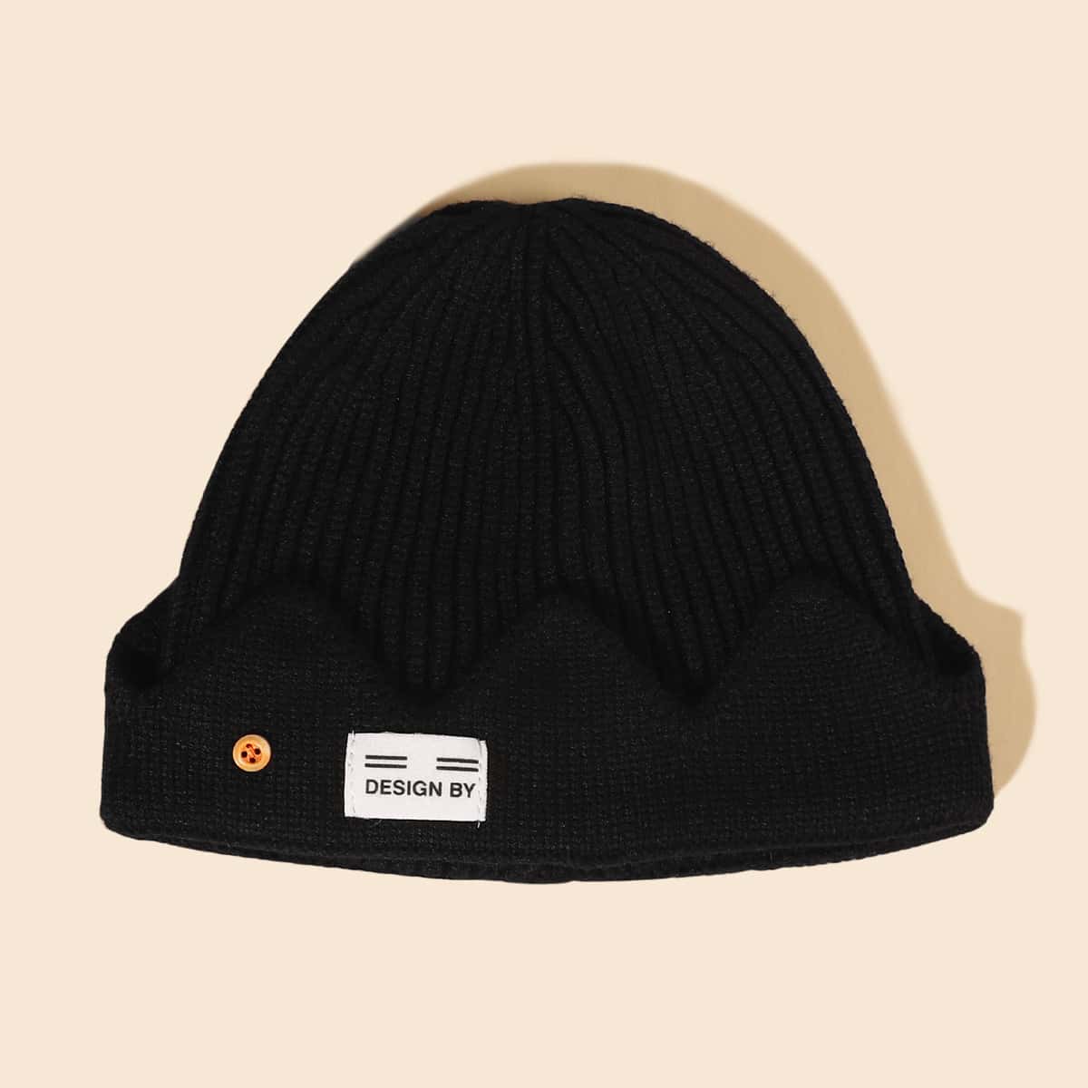 

Guys Button Decor Knit Hat, Black