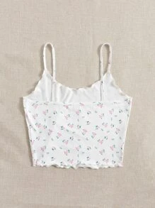 SHEIN Qutie Áo hai dây Xù nhỏ Họa tiết hoa Giải trí - trắng - Xem 2