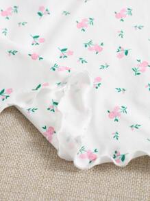 SHEIN Qutie Áo hai dây Xù nhỏ Họa tiết hoa Giải trí - trắng - Xem 3