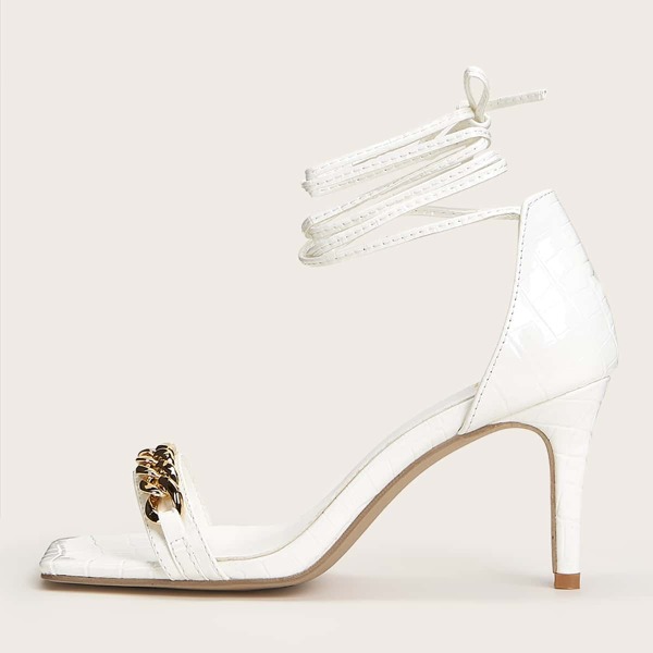 

Chain Decor Strappy Heeled Sandals, White