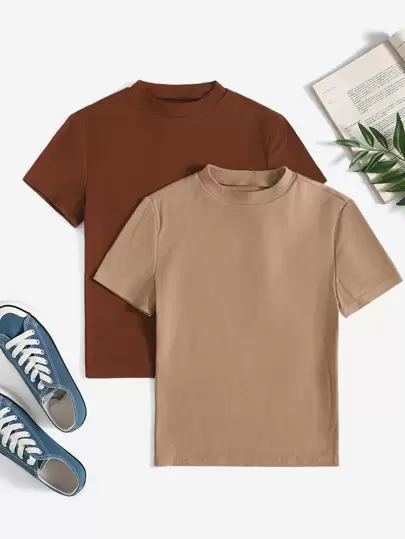 SHEIN EZwear 2入組小高領T恤