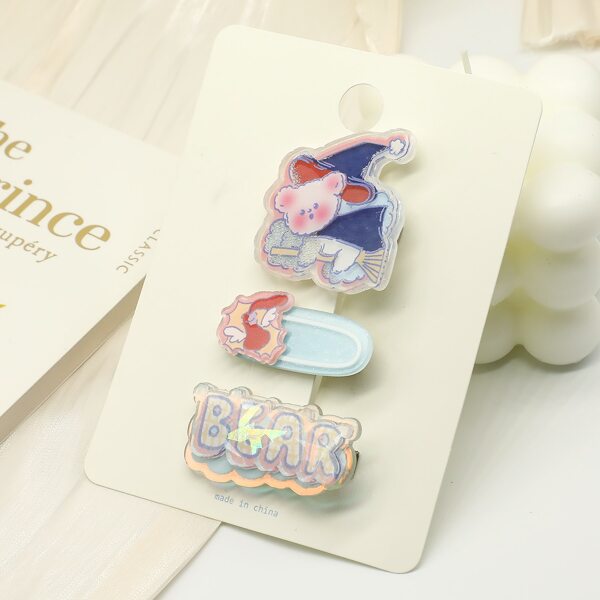 

3pcs Toddler Girls Bear Decor Hair Clip, Multicolor