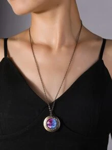 Tree Print Open Locket Mặt dây chuyền vòng cổ - Vàng - Xem 1