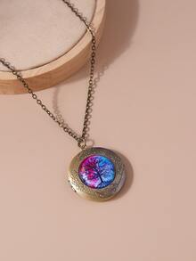 Tree Print Open Locket Mặt dây chuyền vòng cổ - Vàng - Xem 2