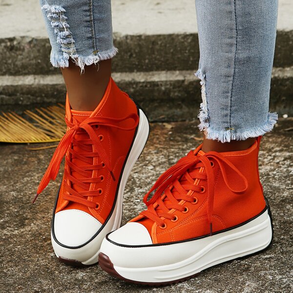 

Two Tone Lace-up Front Skate Shoes, Orange