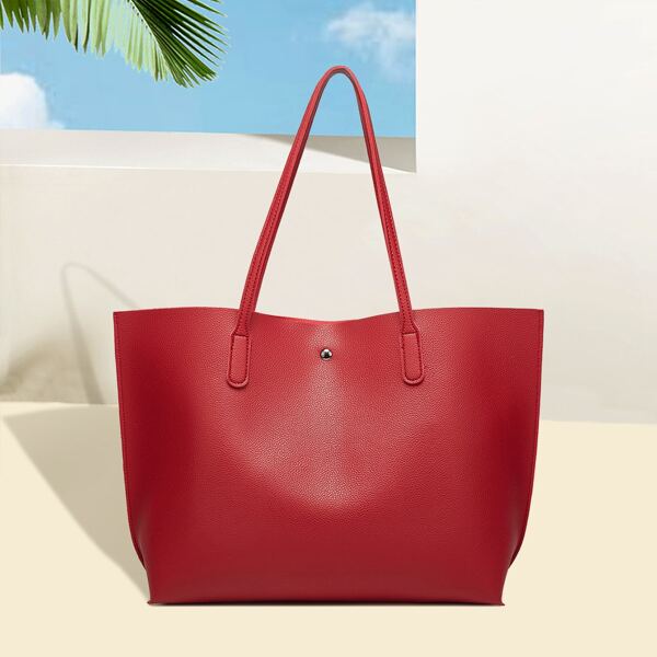 

Stitch Detail Zip Front Shoulder Tote Bag, Red