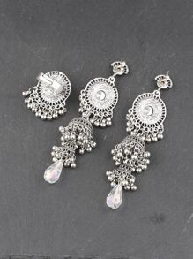 Pendientes de gota y anillo - Plata antigua - Ver 2