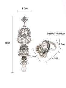 Pendientes de gota y anillo - Plata antigua - Ver 3